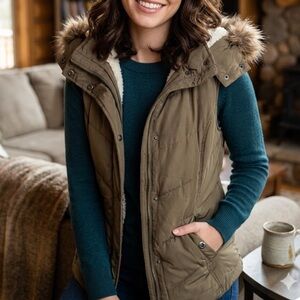 GreenTea Olive Faux Fur Hooded Vest